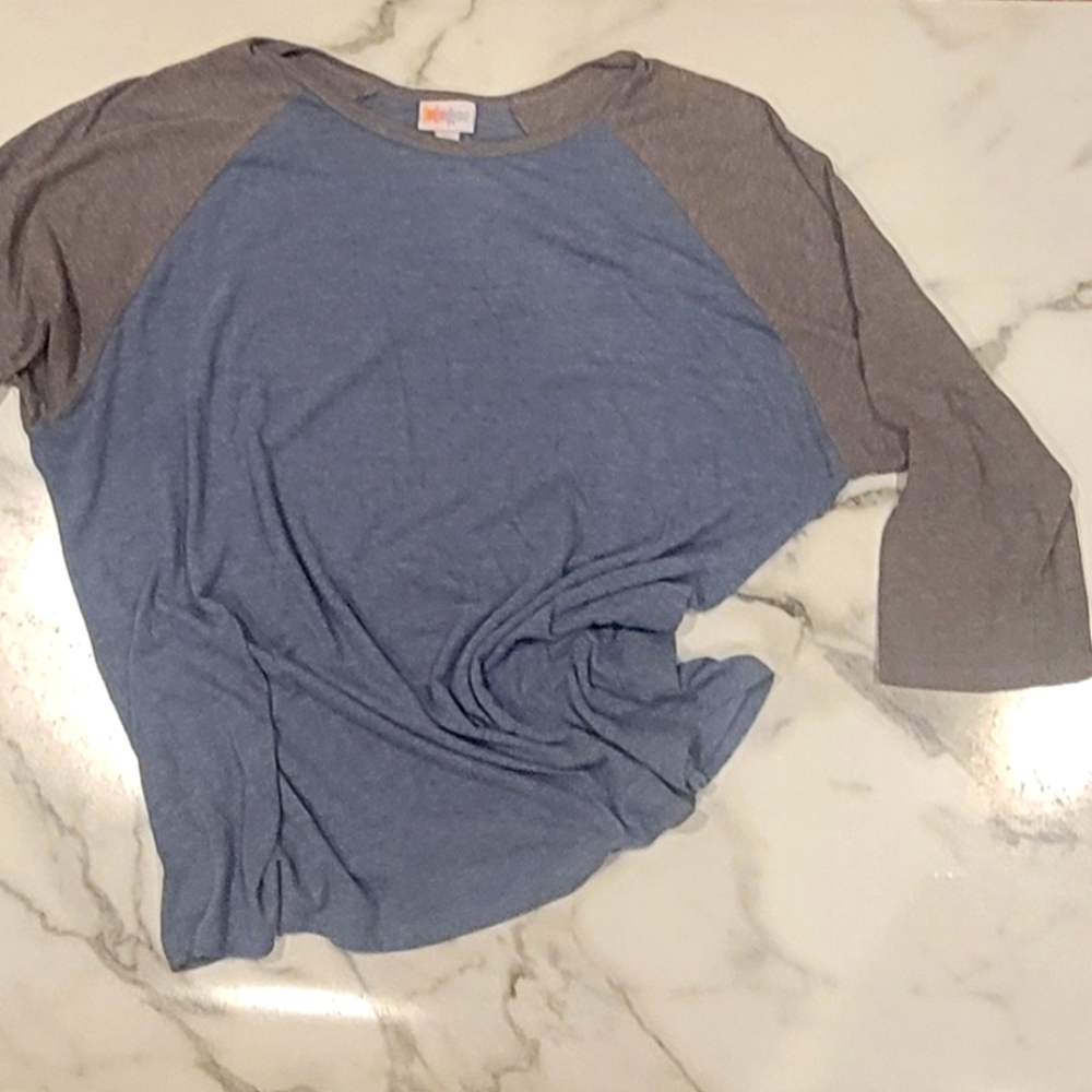 LuLaRoe Randy Blue & Grey 3/4 Sleeve Top - Sz 2XL